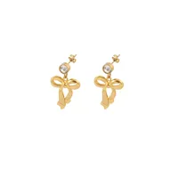 1 Pair Elegant Simple Style Classic Style Bow Knot 201 Stainless Steel 304 Stainless Steel Copper Zircon Drop Earrings sku image 1