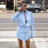 Women's Shirt Dress Elegant Turndown Button Long Sleeve Solid Color Above Knee Holiday Daily main image 2