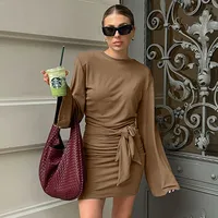 Women's Sheath Dress Casual Elegant Round Neck Bowknot Long Sleeve Solid Color Above Knee Daily main image 1