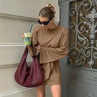 Women's Sheath Dress Casual Elegant Round Neck Bowknot Long Sleeve Solid Color Above Knee Daily main image 3