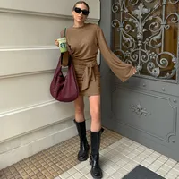 Women's Sheath Dress Casual Elegant Round Neck Bowknot Long Sleeve Solid Color Above Knee Daily main image 4