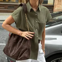Women's Blouse Sleeveless Blouses Pocket Casual Solid Color main image 3