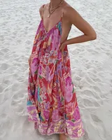 Women's Strap Dress Casual Elegant Vacation Strap Sleeveless Flower Maxi Long Dress Holiday sku image 1