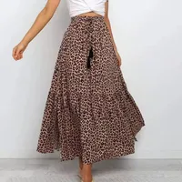 Women's Skirt Casual Elastic Drawstring Design Leopard Maxi Long Dress Daily main image 1