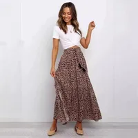 Women's Skirt Casual Elastic Drawstring Design Leopard Maxi Long Dress Daily main image 3