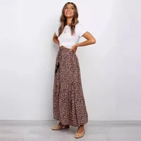 Women's Skirt Casual Elastic Drawstring Design Leopard Maxi Long Dress Daily main image 4