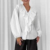 Women's Blouse Long Sleeve Blouses Ruffles Casual Elegant Stripe main image 1
