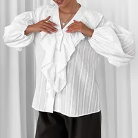 Women's Blouse Long Sleeve Blouses Ruffles Casual Elegant Stripe main image 5
