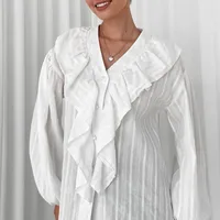 Women's Blouse Long Sleeve Blouses Ruffles Casual Elegant Stripe main image 2