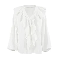 Women's Blouse Long Sleeve Blouses Ruffles Casual Elegant Stripe main image 4