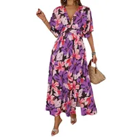 Women's Chiffon Dress Casual Elegant V Neck Slit Short Sleeve Flower Midi Dress Daily main image 3