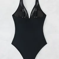Women's Sexy Solid Color Flower One Piece Swimwear main image 4