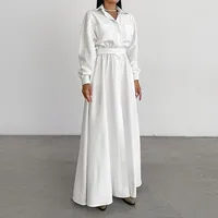 Women's Shirt Dress Elegant Turndown Slit Long Sleeve Solid Color Maxi Long Dress Holiday Daily main image video