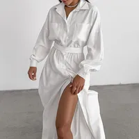 Women's Shirt Dress Elegant Turndown Slit Long Sleeve Solid Color Maxi Long Dress Holiday Daily main image 5