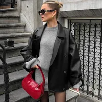 Women's Casual Solid Color Double Breasted Leather Jacket main image 4