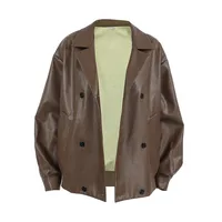 Women's Casual Solid Color Double Breasted Leather Jacket main image 5