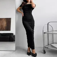 Women's Sheath Dress Vacation Simple Style Boat Neck Sleeveless Solid Color Maxi Long Dress Holiday main image 4
