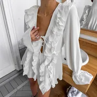 Women's Sheath Dress Vacation Simple Style V Neck Long Sleeve Solid Color Above Knee Holiday main image 1