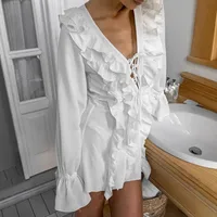 Women's Sheath Dress Vacation Simple Style V Neck Long Sleeve Solid Color Above Knee Holiday main image 3