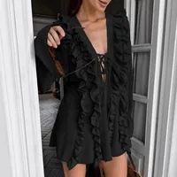 Women's Sheath Dress Vacation Simple Style V Neck Long Sleeve Solid Color Above Knee Holiday main image 5