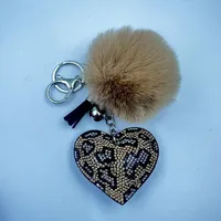 Sweet Korean Style Heart Shape Plush Rhinestones Unisex Keychain main image 4