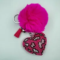 Sweet Korean Style Heart Shape Plush Rhinestones Unisex Keychain sku image 5