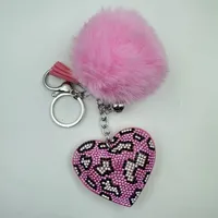 Sweet Korean Style Heart Shape Plush Rhinestones Unisex Keychain sku image 6