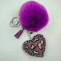 Sweet Korean Style Heart Shape Plush Rhinestones Unisex Keychain sku image 7