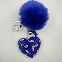 Sweet Korean Style Heart Shape Plush Rhinestones Unisex Keychain sku image 8