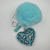 Sweet Korean Style Heart Shape Plush Rhinestones Unisex Keychain sku image 10