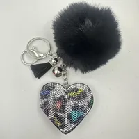 Sweet Korean Style Heart Shape Plush Rhinestones Unisex Keychain sku image 12