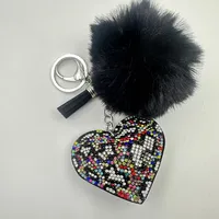 Sweet Korean Style Heart Shape Plush Rhinestones Unisex Keychain sku image 13