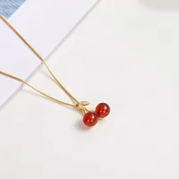 IG Style Cherry Titanium Steel Copper Plating Inlay Artificial Gemstones Zircon Women's Pendant Necklace main image 1