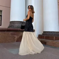 Women's Sheath Dress Vacation Simple Style Strapless Backless Sleeveless Color Block Maxi Long Dress Holiday main image 2