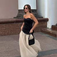 Women's Sheath Dress Vacation Simple Style Strapless Backless Sleeveless Color Block Maxi Long Dress Holiday main image 1