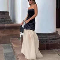 Women's Sheath Dress Vacation Simple Style Strapless Backless Sleeveless Color Block Maxi Long Dress Holiday main image 3