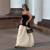 Women's Sheath Dress Vacation Simple Style Strapless Backless Sleeveless Color Block Maxi Long Dress Holiday main image 5