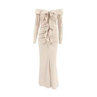 Women's Trumpet Dress Vacation Simple Style Boat Neck Ruffles Long Sleeve Solid Color Maxi Long Dress Holiday main image 3