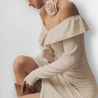 Women's Trumpet Dress Vacation Simple Style Boat Neck Ruffles Long Sleeve Solid Color Maxi Long Dress Holiday main image 4