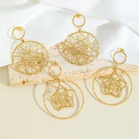 1 Pair Casual Exaggerated Artistic Irregular Pentagram Round Hollow Out 304 Stainless Steel 18K Gold Plated Drop Earrings main image 2