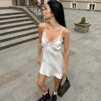 Women's Strap Dress Elegant Sexy V Neck Strap Sleeveless Solid Color Lace Above Knee Holiday Daily main image 5