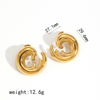 Retro Classic Style Sea Wave Polishing Plating 304 Stainless Steel 18K Gold Plated Ear Studs main image 2