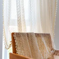 Elegant Tassel Solid Color Lace Fabric Curtains main image 1