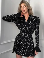 Women's Sheath Dress Vacation Simple Style V Neck Long Sleeve Polka Dots Above Knee Holiday main image 2