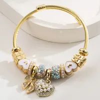 Simple Style Classic Style Commute Heart Shape Bow Knot Alloy Beaded Inlay Rhinestones Pearl Beads K Gold Plated Women's Bangle main image 5