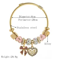 Simple Style Classic Style Commute Heart Shape Bow Knot Alloy Beaded Inlay Rhinestones Pearl Beads K Gold Plated Women's Bangle main image 2