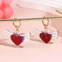 1 Pair Elegant Heart Shape Wings Arylic Drop Earrings main image 7
