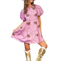 Women's Sheath Dress Vacation Simple Style Shirt Collar Sequins Short Sleeve Crown Above Knee Holiday main image 5