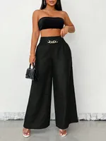 Fashion Vintage High Waist Stretch Wide Leg Pants Women's Casual Trousers European Style Street Snap High Waist Stretch sku image 4