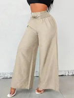 Fashion Vintage High Waist Stretch Wide Leg Pants Women's Casual Trousers European Style Street Snap High Waist Stretch sku image 6